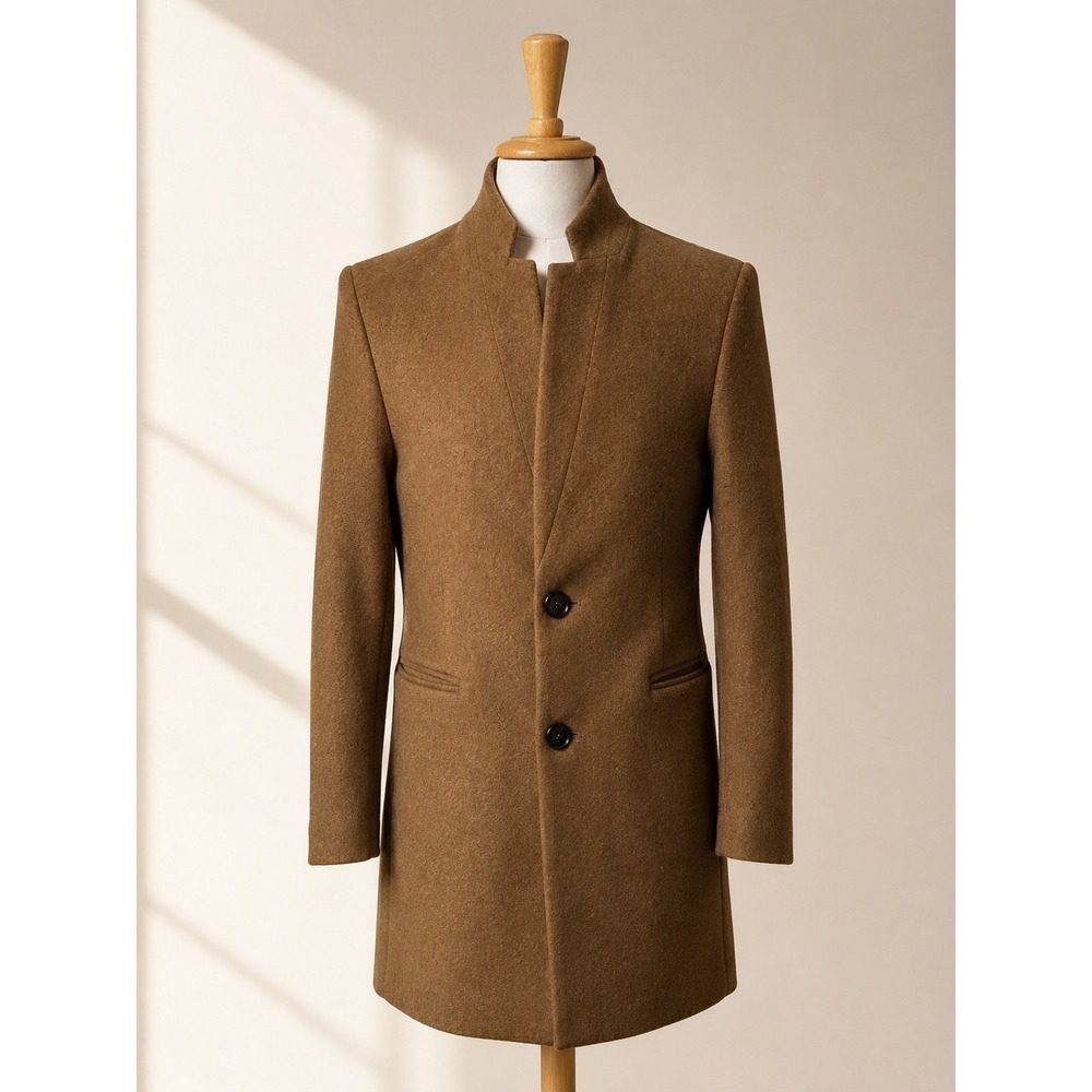 Zara Camel Brown Overcoat Mens M Classic Tailored Wool Blend Coat Portugal